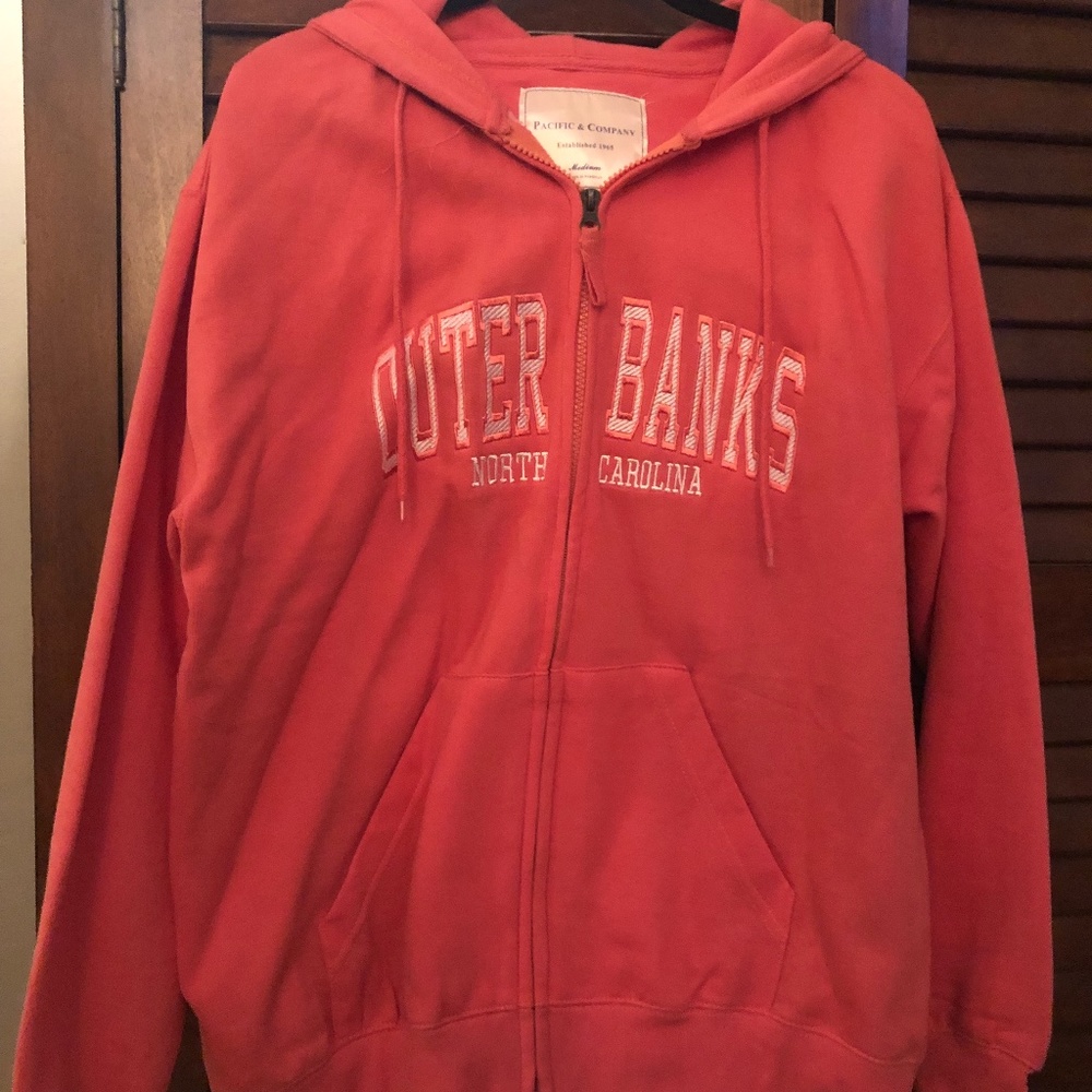 Old-school Outer Banks NC pink zip-up hoodie